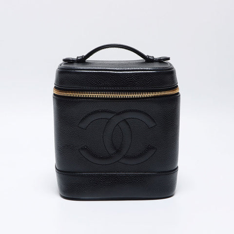 CHANEL Caviar Skin Vertical Vanity COCO Mark 6th Series 2000-2001 Handbag black WS14040