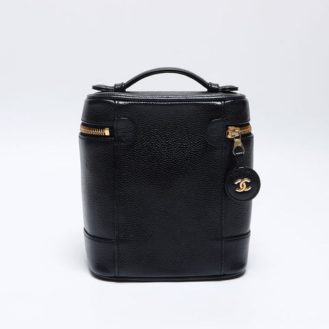 CHANEL Caviar Skin Vertical Vanity COCO Mark 6th Series 2000-2001 Handbag black WS14040