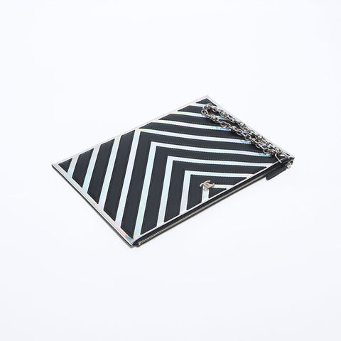 CHANEL 25th Chevron Mirror Silver COCO Mark 2017 Clutch bag black WS14041