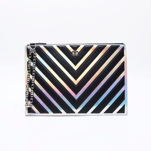 CHANEL 25th Chevron Mirror Silver COCO Mark 2017 Clutch bag black WS14041