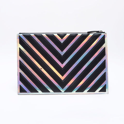 CHANEL 25th Chevron Mirror Silver COCO Mark 2017 Clutch bag black WS14041