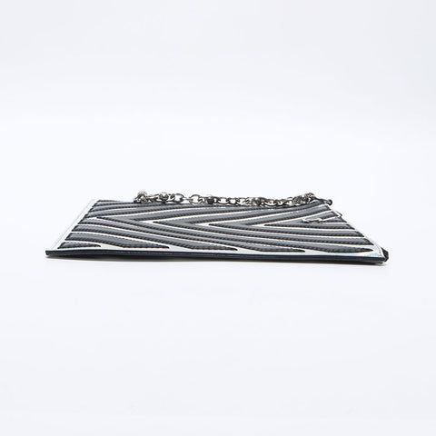 CHANEL 25th Chevron Mirror Silver COCO Mark 2017 Clutch bag black WS14041