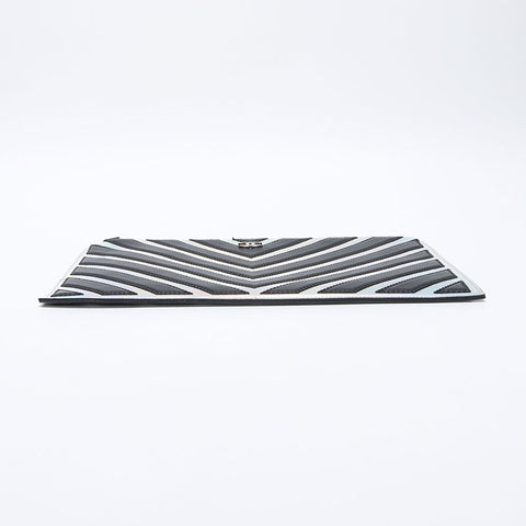 CHANEL 25th Chevron Mirror Silver COCO Mark 2017 Clutch bag black WS14041
