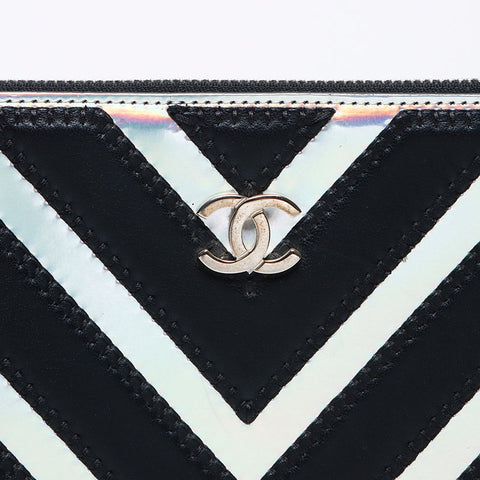 CHANEL 25th Chevron Mirror Silver COCO Mark 2017 Clutch bag black WS14041