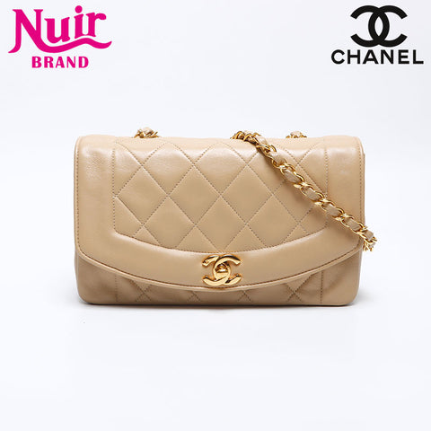 シャネル CHANEL 1985-1993年 1番台 ラムスキン ダイアナ マテラッセ チェーン ショルダーバッグ ベージュ WS14052