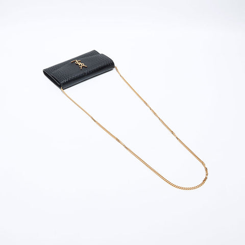 イヴ・サンローラン YVES SAINT LAURENT YSL ロゴ 型押しレザー チェーン ショルダーバッグ ブラック WS14056
