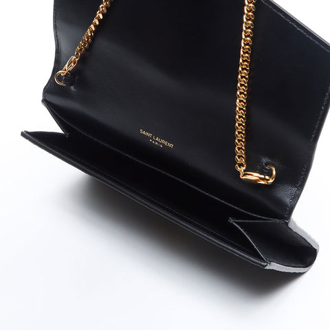 イヴ・サンローラン YVES SAINT LAURENT YSL ロゴ 型押しレザー チェーン ショルダーバッグ ブラック WS14056