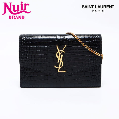 イヴ・サンローラン YVES SAINT LAURENT YSL ロゴ 型押しレザー チェーン ショルダーバッグ ブラック WS14056