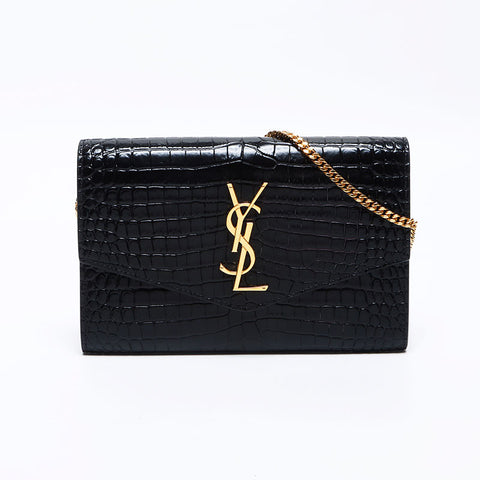イヴ・サンローラン YVES SAINT LAURENT YSL ロゴ 型押しレザー チェーン ショルダーバッグ ブラック WS14056