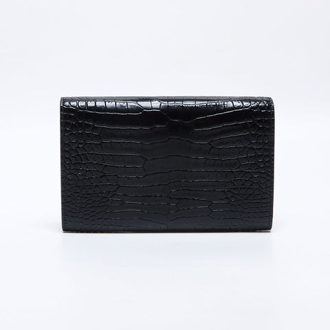 イヴ・サンローラン YVES SAINT LAURENT YSL ロゴ 型押しレザー チェーン ショルダーバッグ ブラック WS14056