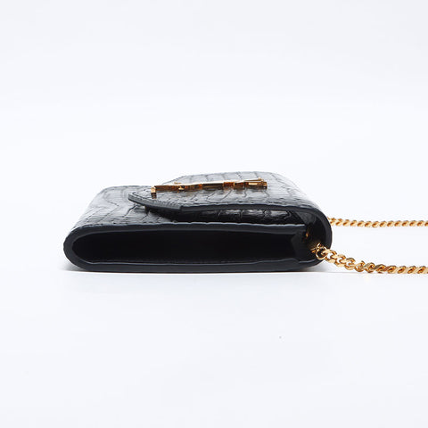 イヴ・サンローラン YVES SAINT LAURENT YSL ロゴ 型押しレザー チェーン ショルダーバッグ ブラック WS14056