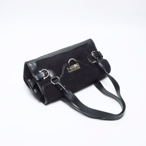 Salvatore Ferragamo Cotton Gancini Handbag black WS14060