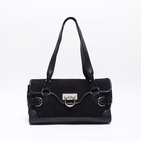 Salvatore Ferragamo Cotton Gancini Handbag black WS14060