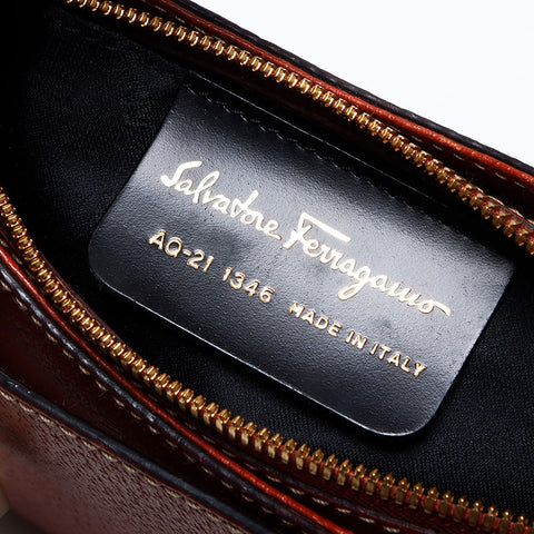 サルヴァトーレフェラガモ Salvatore Ferragamo ガンチーニ レザー ショルダーバッグ ブラウン WS14065