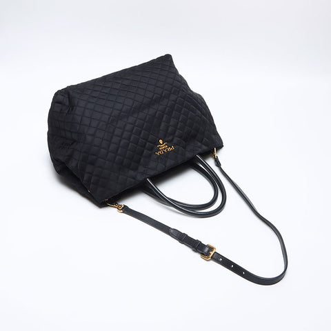 PRADA Quilted Tote Bag 2WAY Nylon Shoulder Bag black WS14070