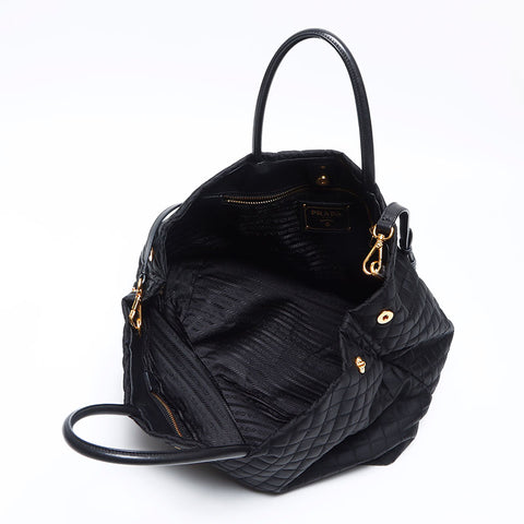 PRADA Quilted Tote Bag 2WAY Nylon Shoulder Bag black WS14070