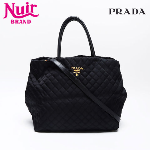 PRADA Quilted Tote Bag 2WAY Nylon Shoulder Bag black WS14070