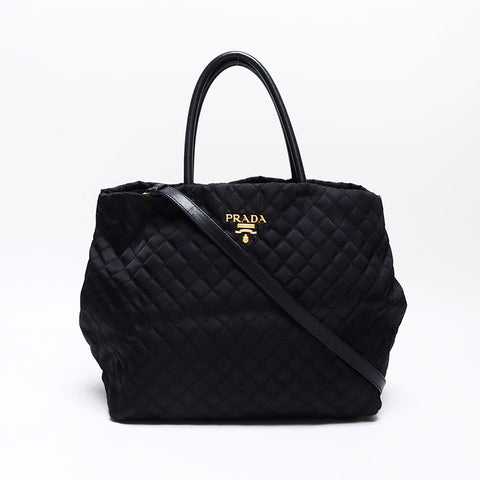 PRADA Quilted Tote Bag 2WAY Nylon Shoulder Bag black WS14070