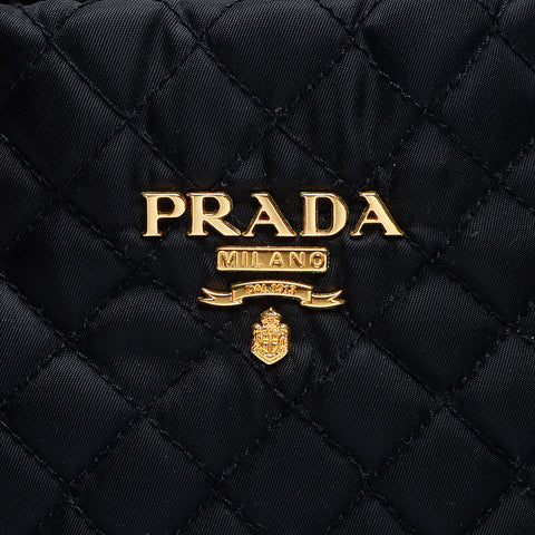PRADA Quilted Tote Bag 2WAY Nylon Shoulder Bag black WS14070