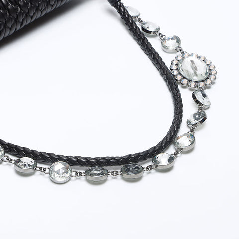 Miu Miu Rhinestone Crystal Handbag Shoulder Bag black WS14077