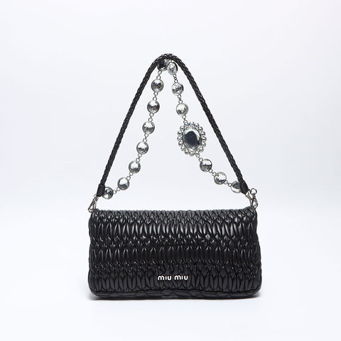 Miu Miu Rhinestone Crystal Handbag Shoulder Bag black WS14077