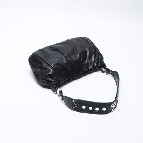 PRADA Triangle logo one belt soft leather Shoulder Bag black WS14079