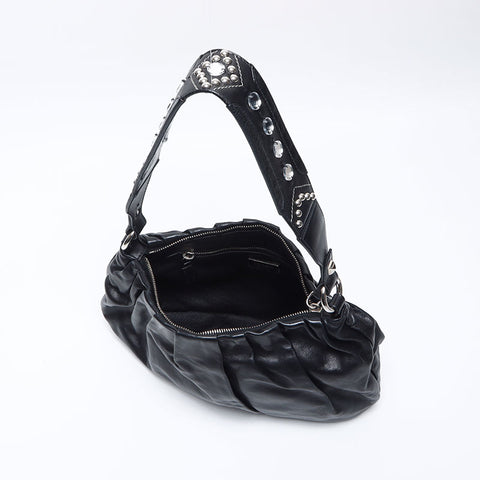 PRADA Triangle logo one belt soft leather Shoulder Bag black WS14079