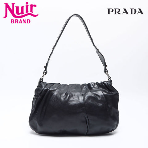 PRADA Triangle logo one belt soft leather Shoulder Bag black WS14079