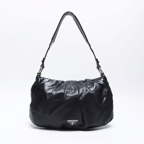 PRADA Triangle logo one belt soft leather Shoulder Bag black WS14079