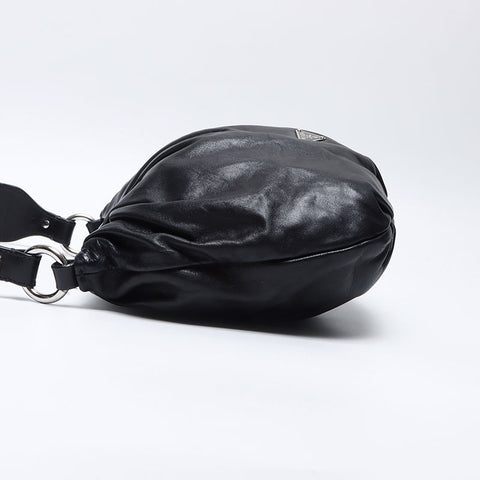PRADA Triangle logo one belt soft leather Shoulder Bag black WS14079