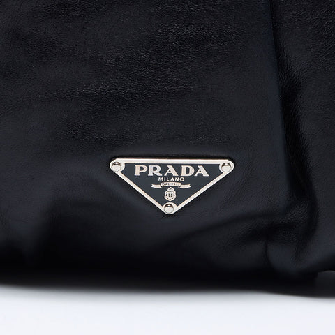 PRADA Triangle logo one belt soft leather Shoulder Bag black WS14079