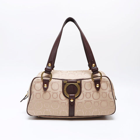 Salvatore Ferragamo Gancini canvas Shoulder Bag beige WS14080