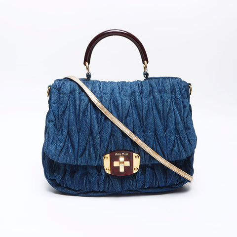 Miu Miu Denim Matelasse 2way Shoulder Bag Navy WS14084