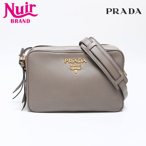 プラダ PRADA レザー ロゴ ショルダーバッグ グレー WS14087