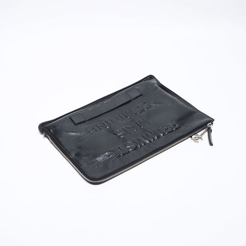 シャネル CHANEL 21番台 2015-2016 レザー FEMINISTE MAIS FEMINISTE クラッチバッグ ブラック WS14088