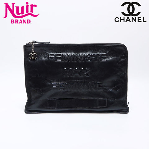 シャネル CHANEL 21番台 2015-2016 レザー FEMINISTE MAIS FEMINISTE クラッチバッグ ブラック WS14088