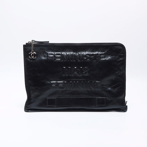 シャネル CHANEL 21番台 2015-2016 レザー FEMINISTE MAIS FEMINISTE クラッチバッグ ブラック WS14088