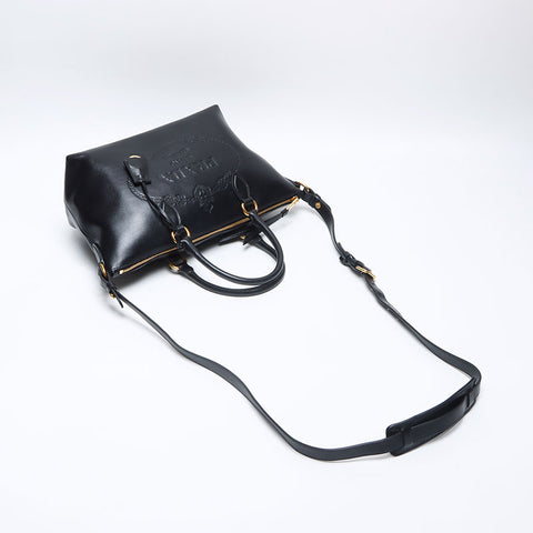 PRADA Logo embossed leather 2way Shoulder Bag black WS14090