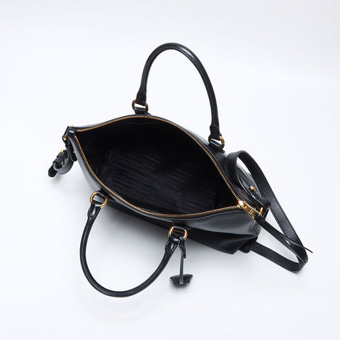 PRADA Logo embossed leather 2way Shoulder Bag black WS14090
