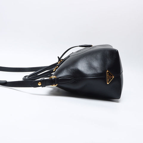 PRADA Logo embossed leather 2way Shoulder Bag black WS14090