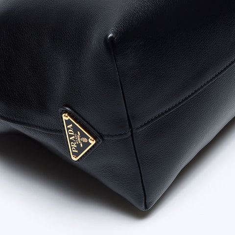 PRADA Logo embossed leather 2way Shoulder Bag black WS14090