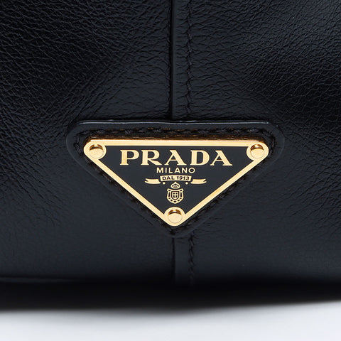 PRADA Logo embossed leather 2way Shoulder Bag black WS14090