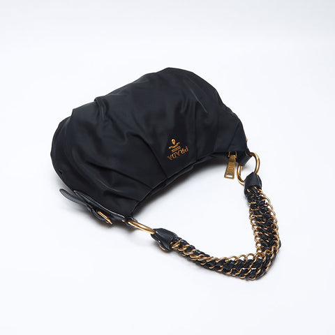 PRADA Nylon Logo Chain Shoulder Bag black WS14091