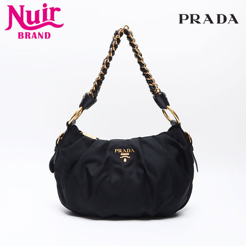 PRADA Nylon Logo Chain Shoulder Bag black WS14091