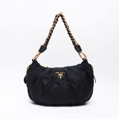 PRADA Nylon Logo Chain Shoulder Bag black WS14091