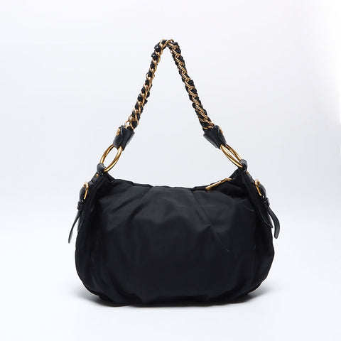 PRADA Nylon Logo Chain Shoulder Bag black WS14091