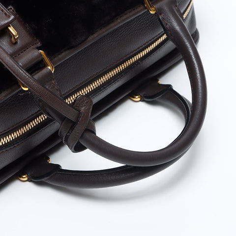 LOEWE Amazona 28 Fur Handbag Brown WS14111