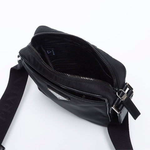 プラダ PRADA ナイロン サフィアーノレザー ショルダーバッグ ブラック WS14112