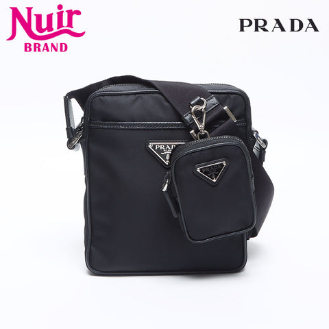 プラダ PRADA ナイロン サフィアーノレザー ショルダーバッグ ブラック WS14112