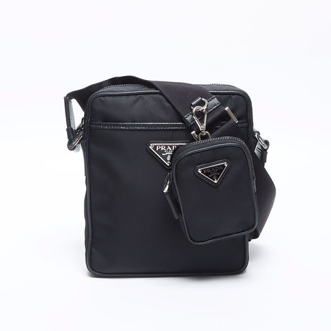 プラダ PRADA ナイロン サフィアーノレザー ショルダーバッグ ブラック WS14112
